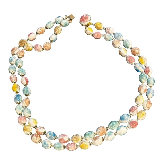 West Germany porcelain or ceramic water color beaded double strand - Picture 2 of 7